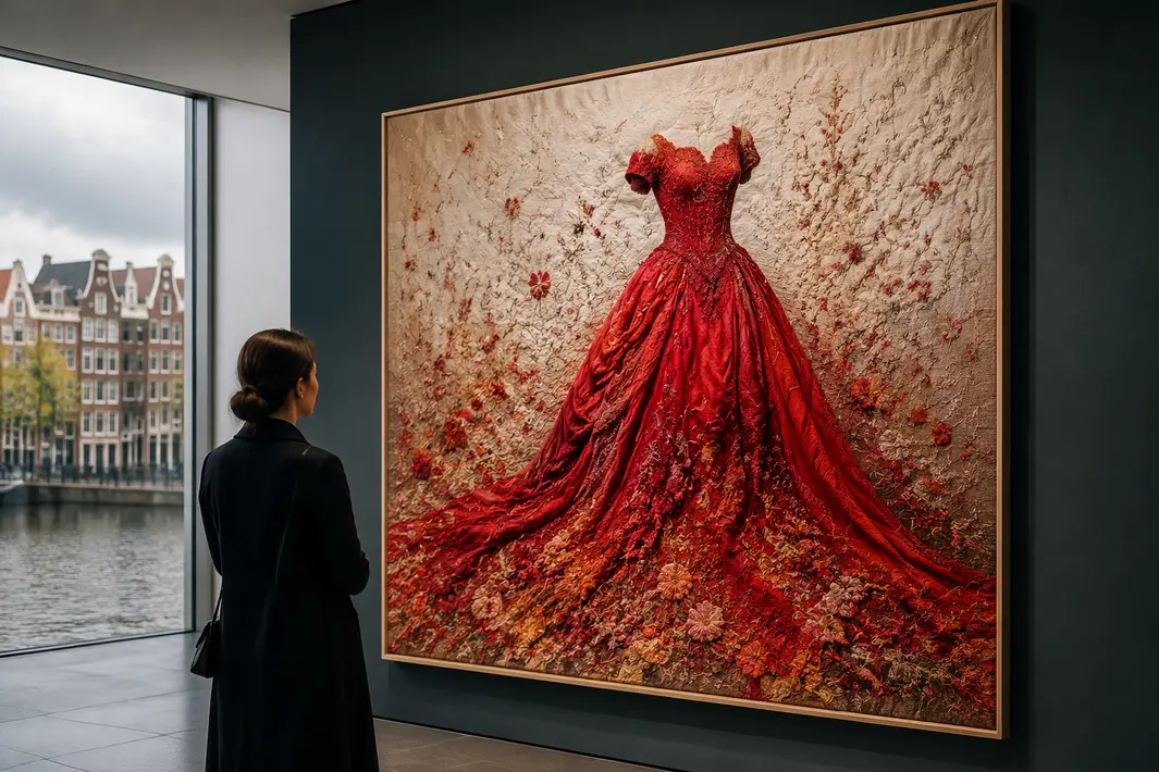 Uniek borduurkunstwerk The Red Dress voor het eerst te zien in Nederland